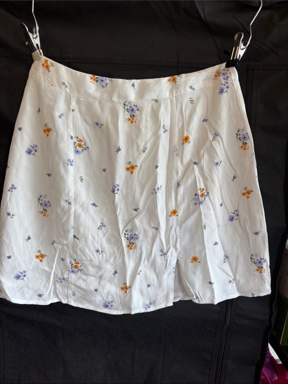 Forever 21 White A-Line Mini Skirt with Yellow and Lavender Floral Print